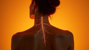 Imagen conceptual del mapa del placer en el cuerpo humano, con líneas luminosas que resaltan áreas erógenas no convencionales. Representa la exploración sensorial de la sensibilidad erógena en zonas inusuales.