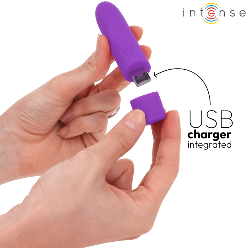 Intense - symone bala vibradora recargable por usb 8 vibraciones morado 10 x 2.2 cm - foto 5