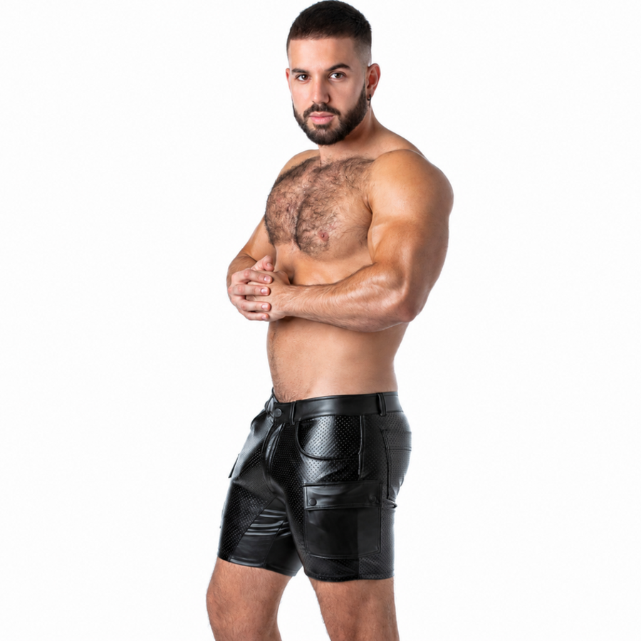 Locker gear - punch hole leatherette pantalón corto cargo negro s - foto 2