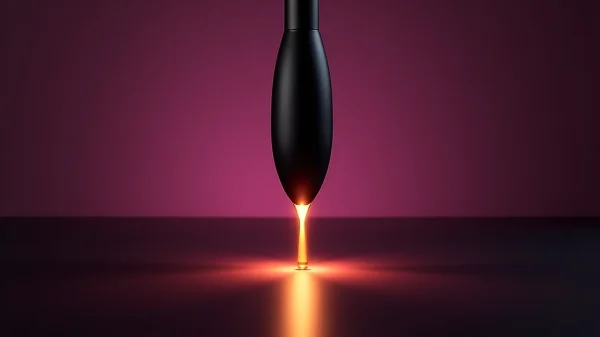 Imagen conceptual y minimalista de un vibrador bala generando ondas de energía profundas de color magenta y oro, ilustrando la potencia y precisión de los vibradores para placer prostático externo y la estimulación prostática con juguetes.